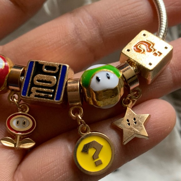 Pandora Rose Gold Pave Heart Clasp Bracelet w/ Super Mario Bros. Themed Charms. - Picture 5 of 14